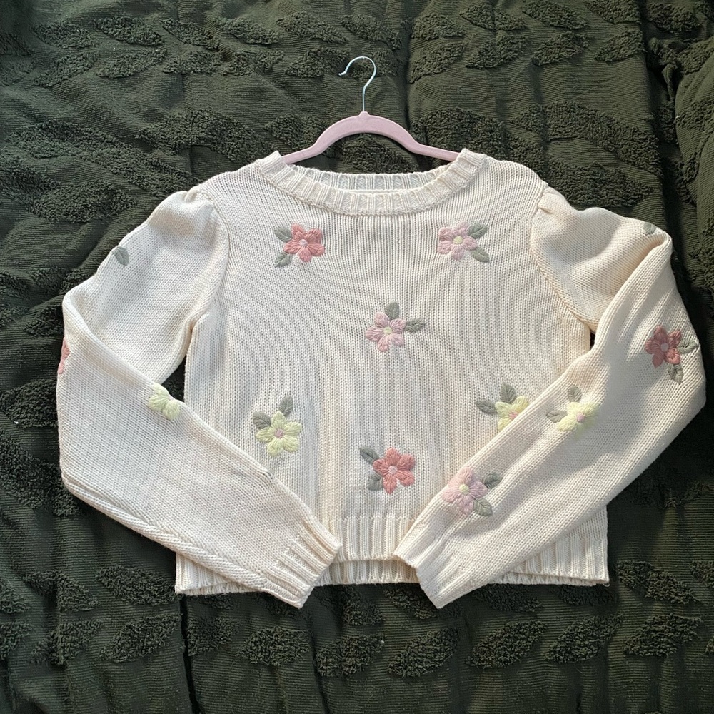 Jessica Simpson Pastel Floral Cream Sweater